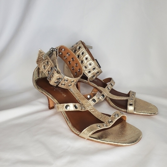 Donald J Pliner NWOT Mali-V2 peep toe Metallic Brush Off Grommet Heels sz 7M - Picture 1 of 10